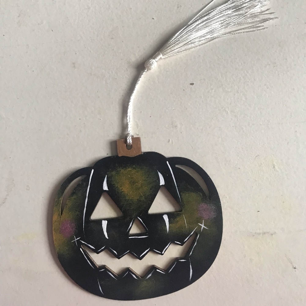 Hand-Painted Black Pumpkin Ornament with Tassel or bookmark